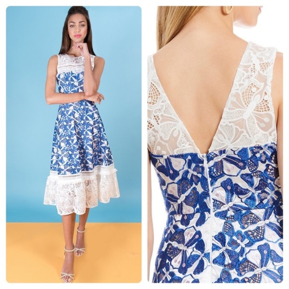 Badgley Mischka Eislyn Butterfly Embroidered Dress - Picture 2 of 10